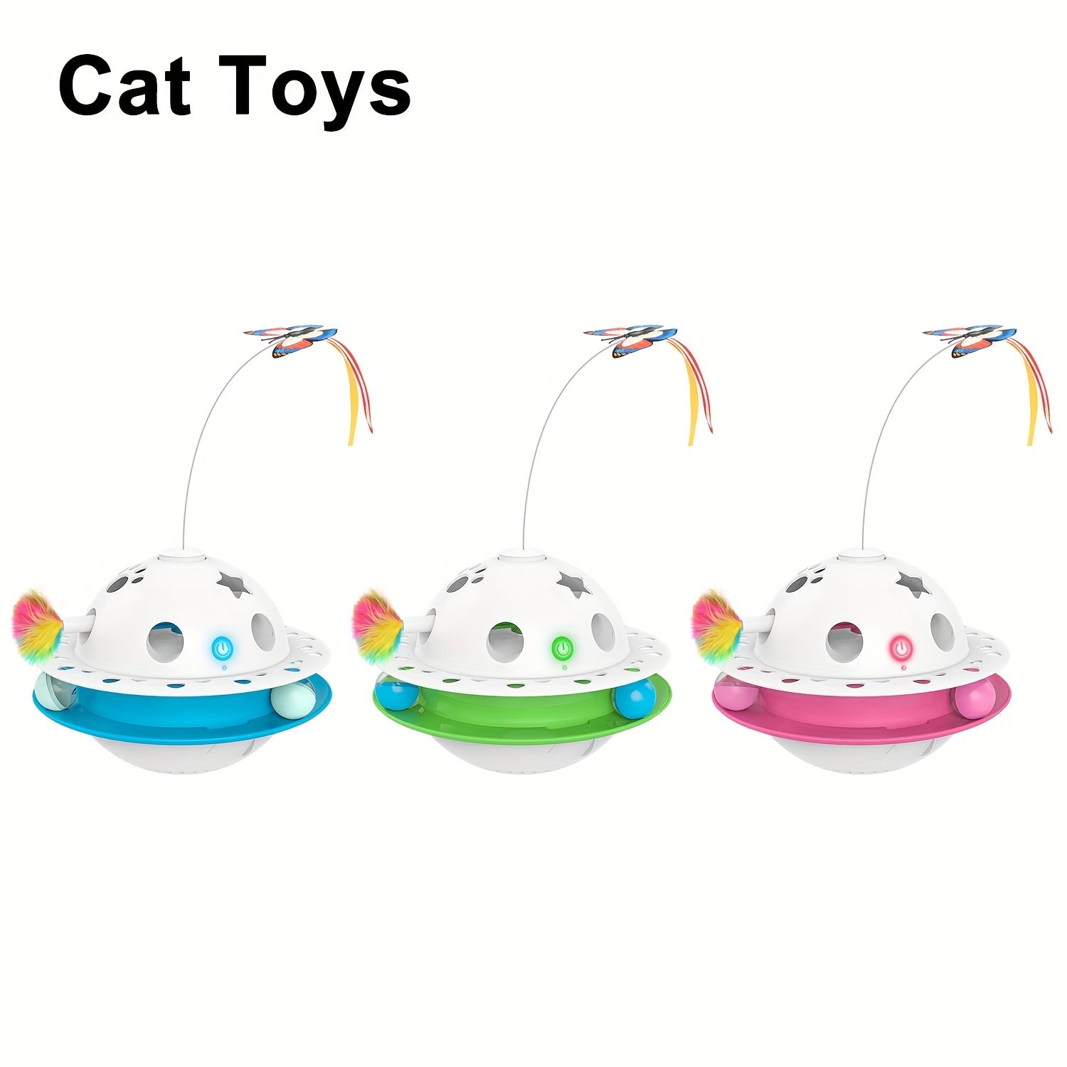 Smart Interactive Cat Toy 3-in-1 Smart Interactive Cat Toy - Random Moving Feather Balls, Shell Material, with 2 Replacing Fluttering Butterfly for Indoor Exercise