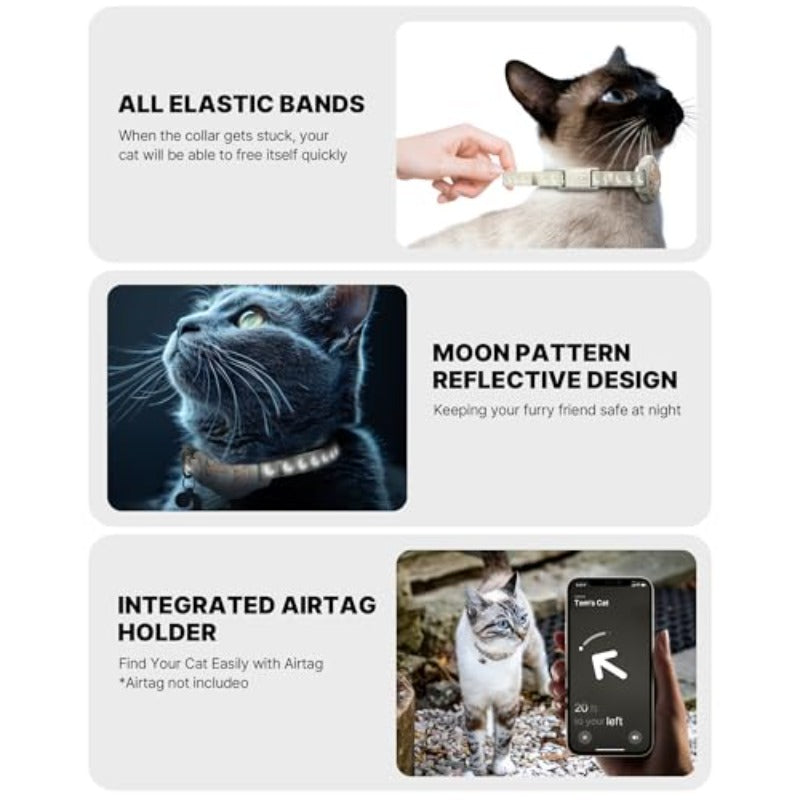 Cat Collar with Airtag Holder Breakaway Airtag Cat Collar for Apple Air Tag with Luminous and Reflective Pattern Waterproof GPS Cat Tracker Collars for Boy Girl Cats Kittens with Bell Khaki 812\