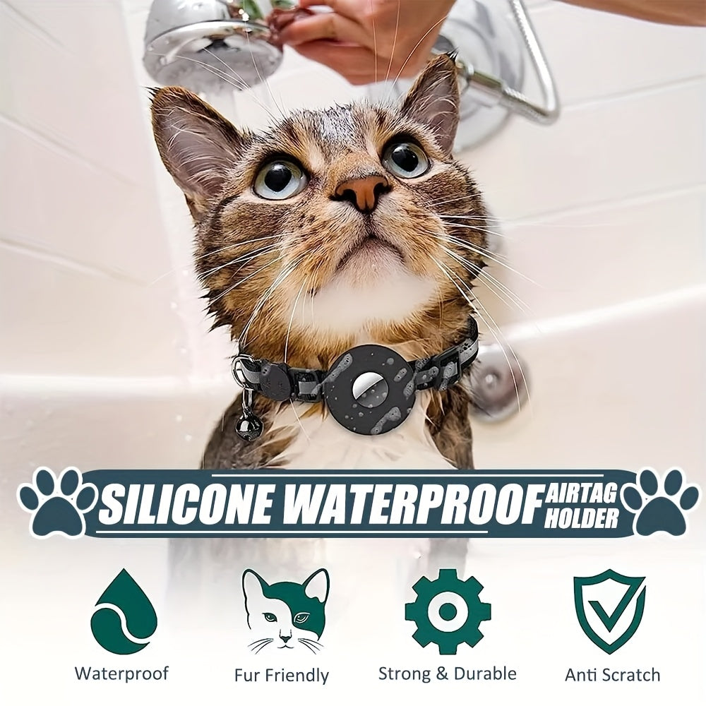 AYAMAYA AirTag Cat Collar, Integrated Cat Tracker Collar With Air Tag Holder And Bell, Safety Elastic Band Cat GPS Collars For Girl Boy Cats, Kittens And Puppies