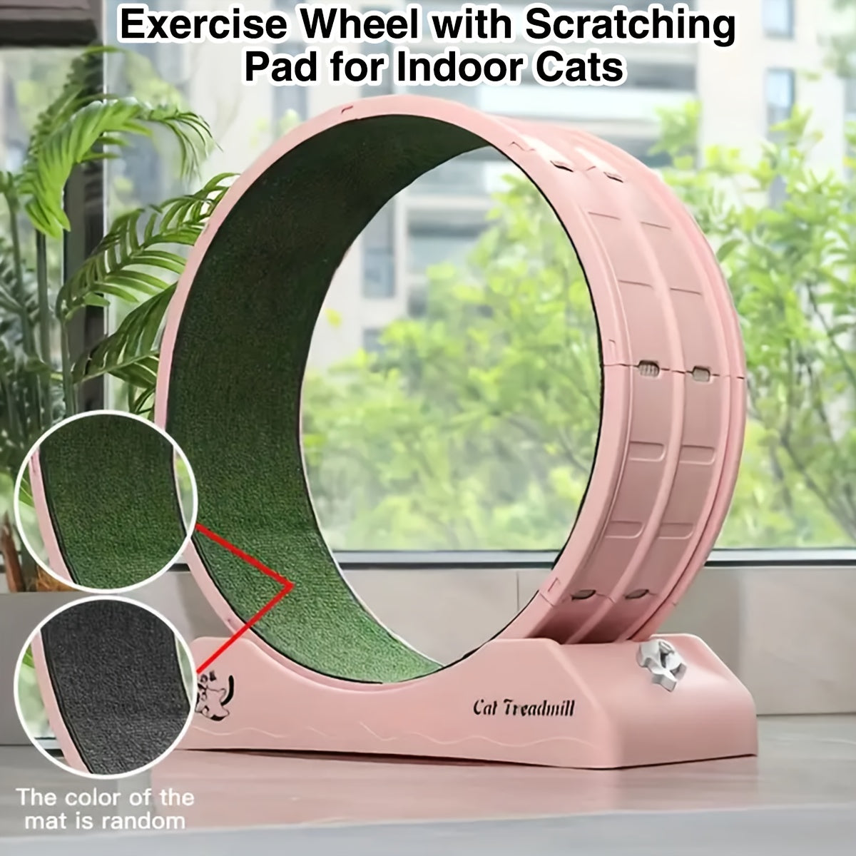 Silent Cat Treadmill 1pc Silent Non-Electric Cat Roller Treadmill | Durable Plastic Pet Exercise Wheel With Soft Grass Texture Surface, Cylindrical Tread Design, Safe Ramp - Promotes Health & Mental Stimulation For Indoor Cats, Without Battery