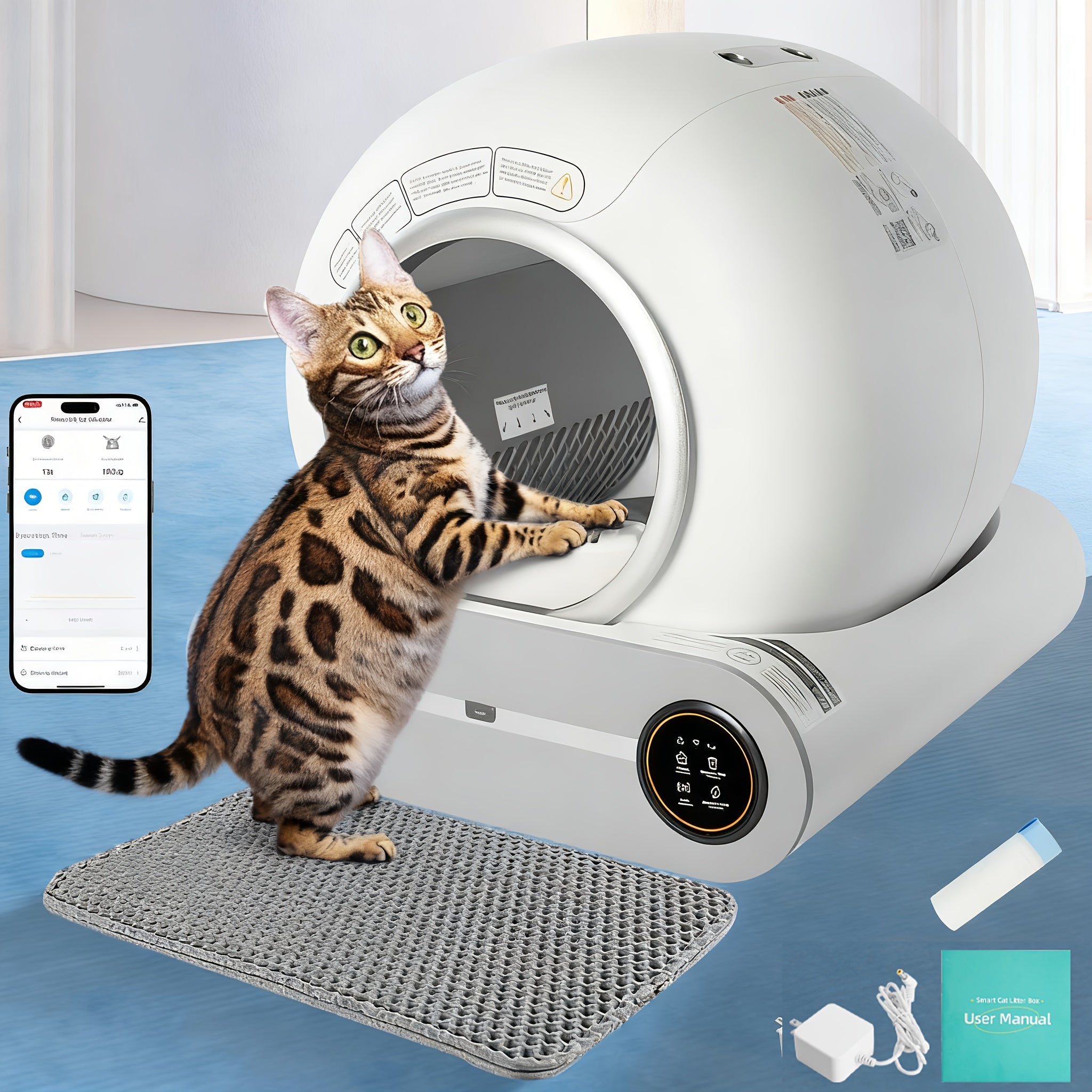 Self-Cleaning Cat Litter Box: Automatic Cat Litter Cleaning Large 17.17gal Space + Litter Bag, Without Battery