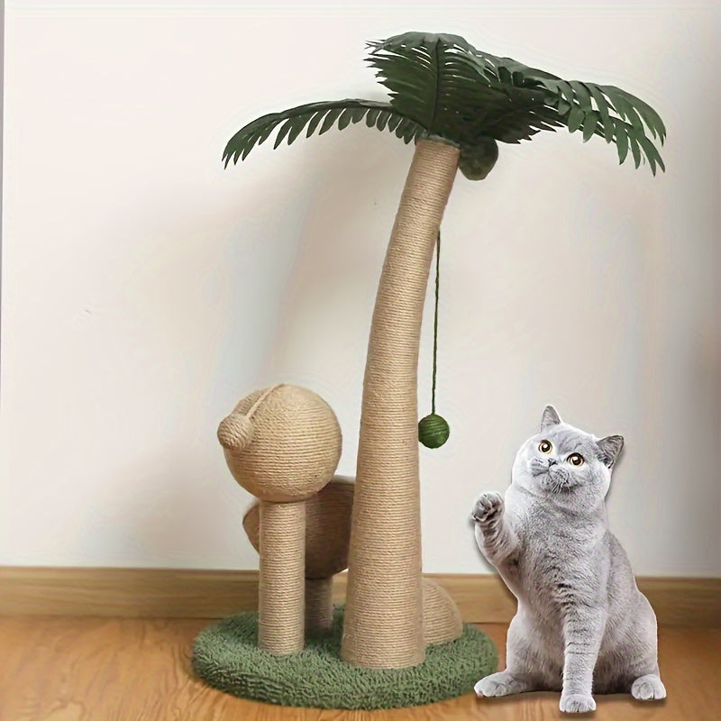 Tropical Palm Tree Cat Tower with Cozy Coconut Fiber Cat House, Sisal Rope Scratching Post & Hanging Toys - Ideal Activity Center for Indoor Cats