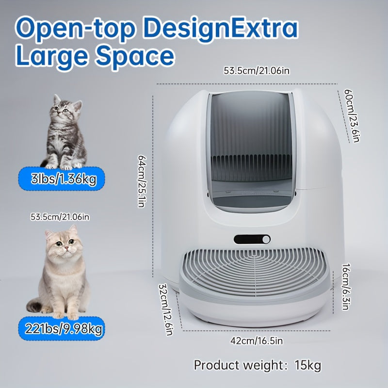 Self Cleaning Cat Litter Box with Garbage Bags -Open-Top Automatic Litter Box for Multiple Cats with Trap Pedal - Odor-Free Waste Disposal Litter Robot with App Control