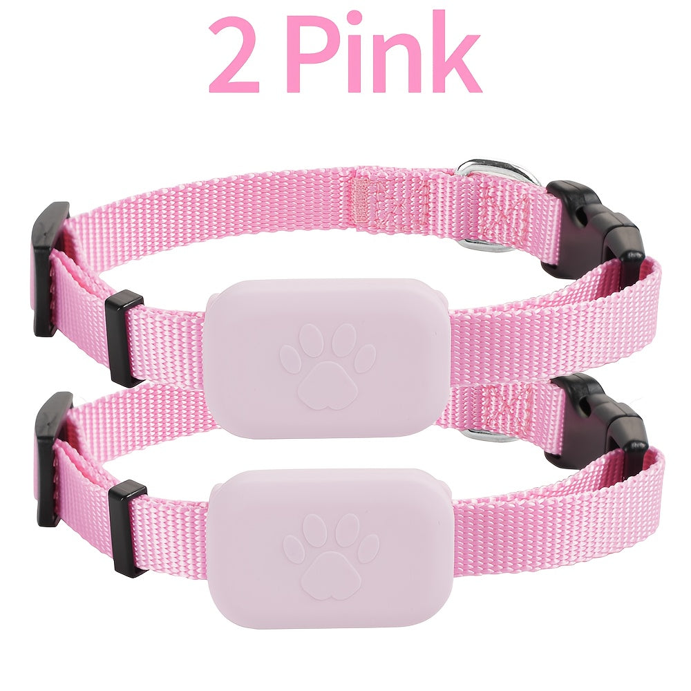 2pcs Solid Color Small Pet Wireless Positioning Intelligent Tracker Collar - Adjustable Size, Nylon Material, Elastic Fit, Pet Dog And Cat Anti Loss Alarm Sensor - Ideal Choice For Training And Walking