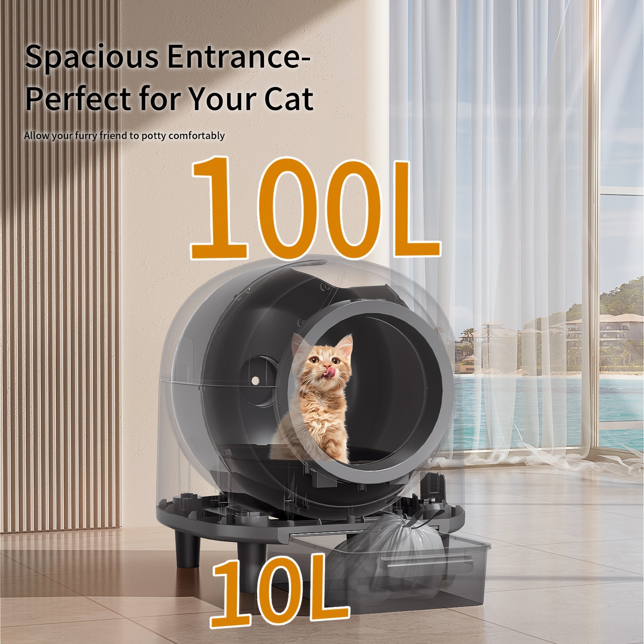 Automatic Self-Cleaning Cat Litter Box with 10 Safety Sensor Radars, 26.42gal Electric Litter Box with Stairs for Multiple Cats, APP-Control, Advanced Odor Control - Black\u002FWhite, Smart Litter Box, Pet Waste Management, Modern Pet Accessory, Durable P