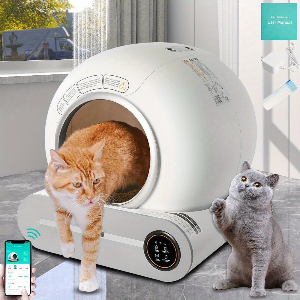 Self-Cleaning Cat Litter Box: Automatic Cat Litter Cleaning Large 17.17gal Space + Litter Bag, Without Battery