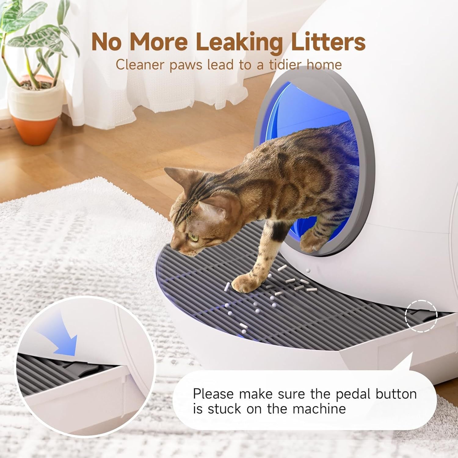 Self-Cleaning Automatic Cat Litter Box with 15.85gal Extra Large Capacity, Scoop-Free Operation, Odor Removal & Anti-Pinch Safety, USB-Powered Smart Litter Box with App Control, Low Voltage (36V) for Multi-Cat Households, Modern White Design with Automati