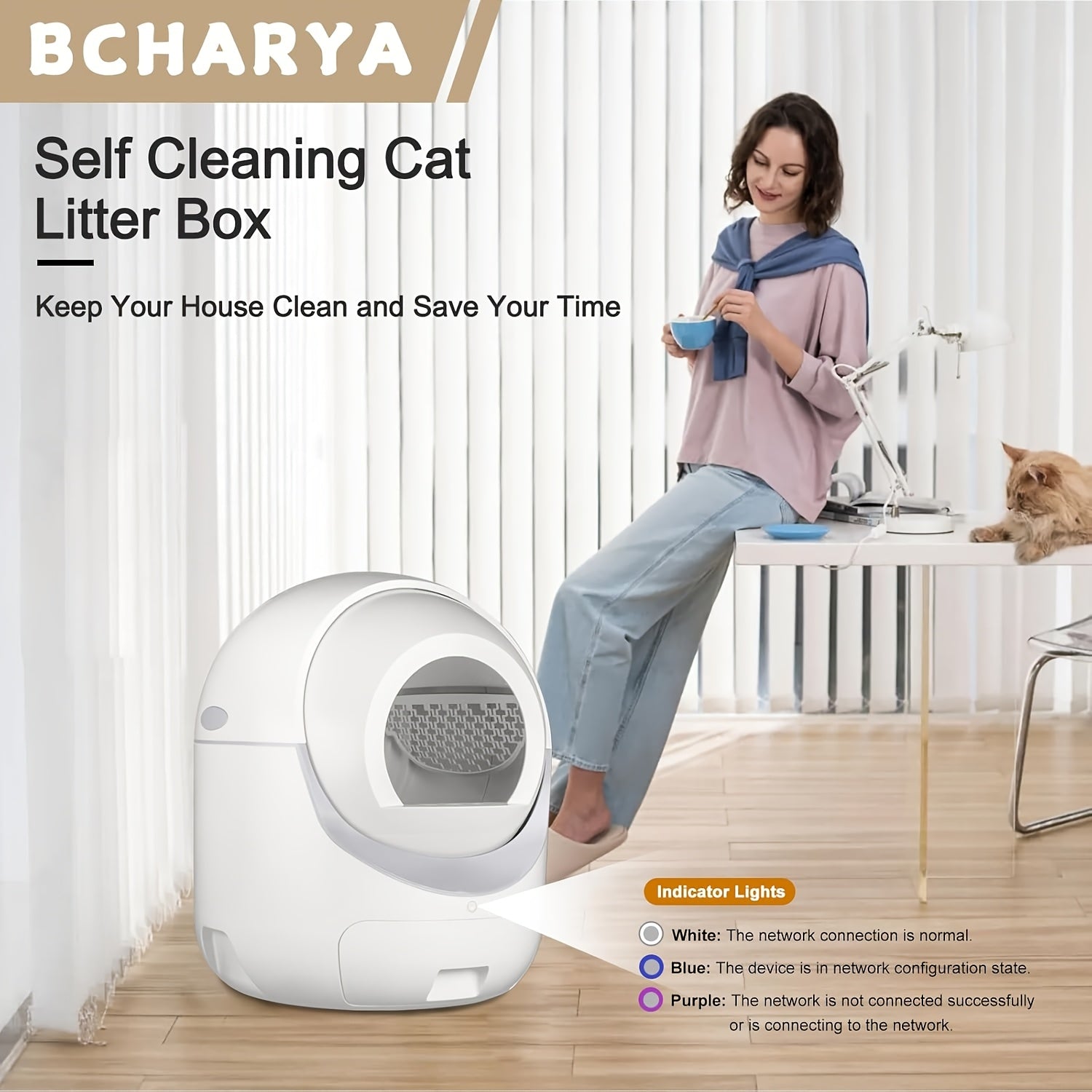 Self Cleaning Cat Litter Box, Automatic Cat Litter Box with APP Control Odor Removal Safety Protection for Multiple Cats, with Garbage Bags, Self Cleaning Litter Box, Automatic Litter Box Self Cleaning, Litter Box for Cats, Automatic Cat Litter Box Extra