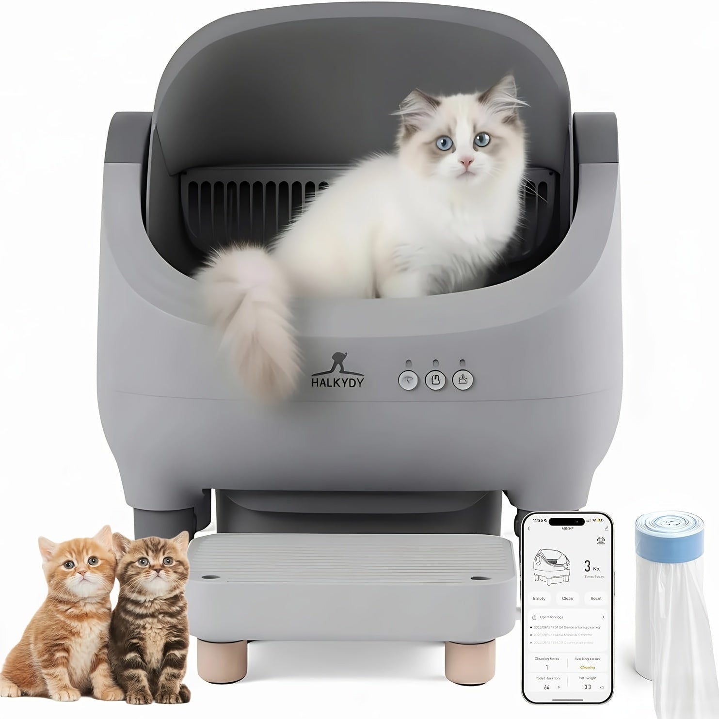 Automatic Litter Box Self Cleaning for Multiple Cats with Raised Step, Odor Control & Safety Protection & Smart App Control Health Monitoring & Quiet Operation, Open Top Large Capacity