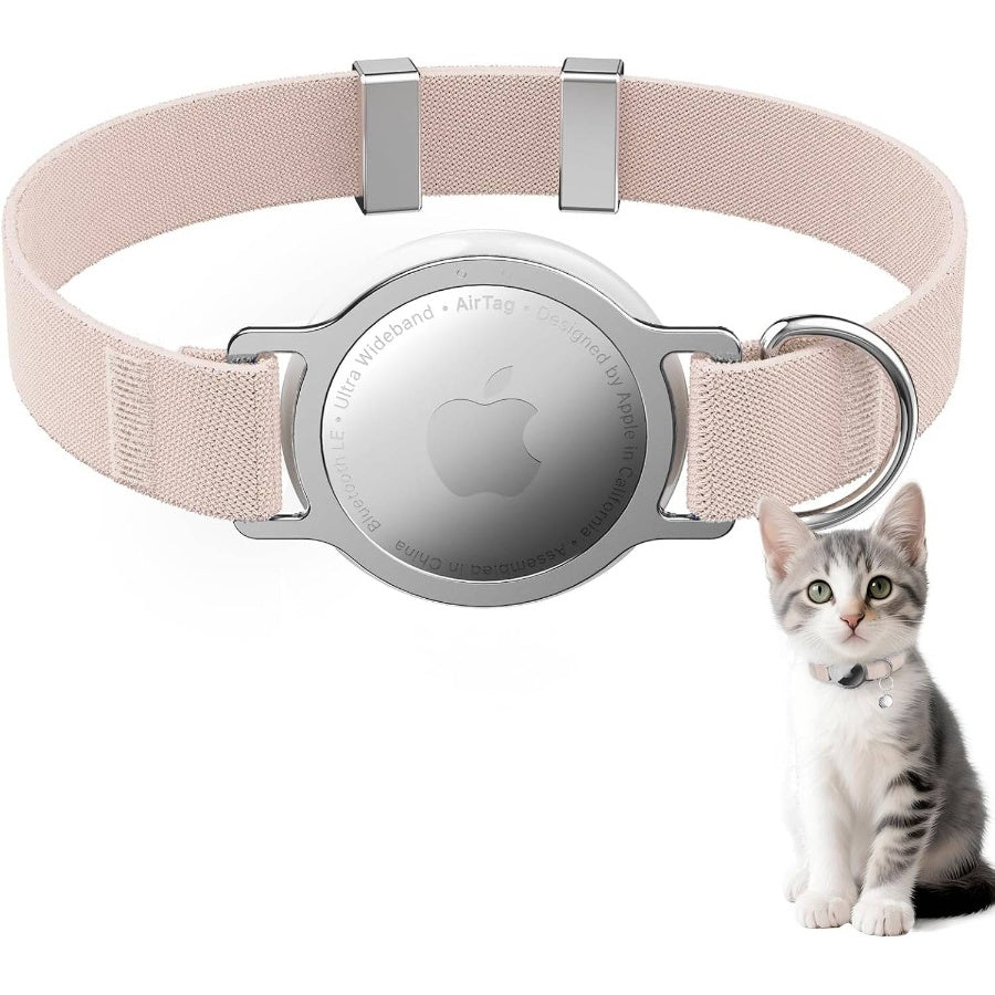 AirTag Collar, Ultra Elastic Tracker Collar, Airtag Holder Compatible with Air, Lightweight Scratch Resistant Adjustable Stepless GPS Pet Collar Cats Kittens Khaki