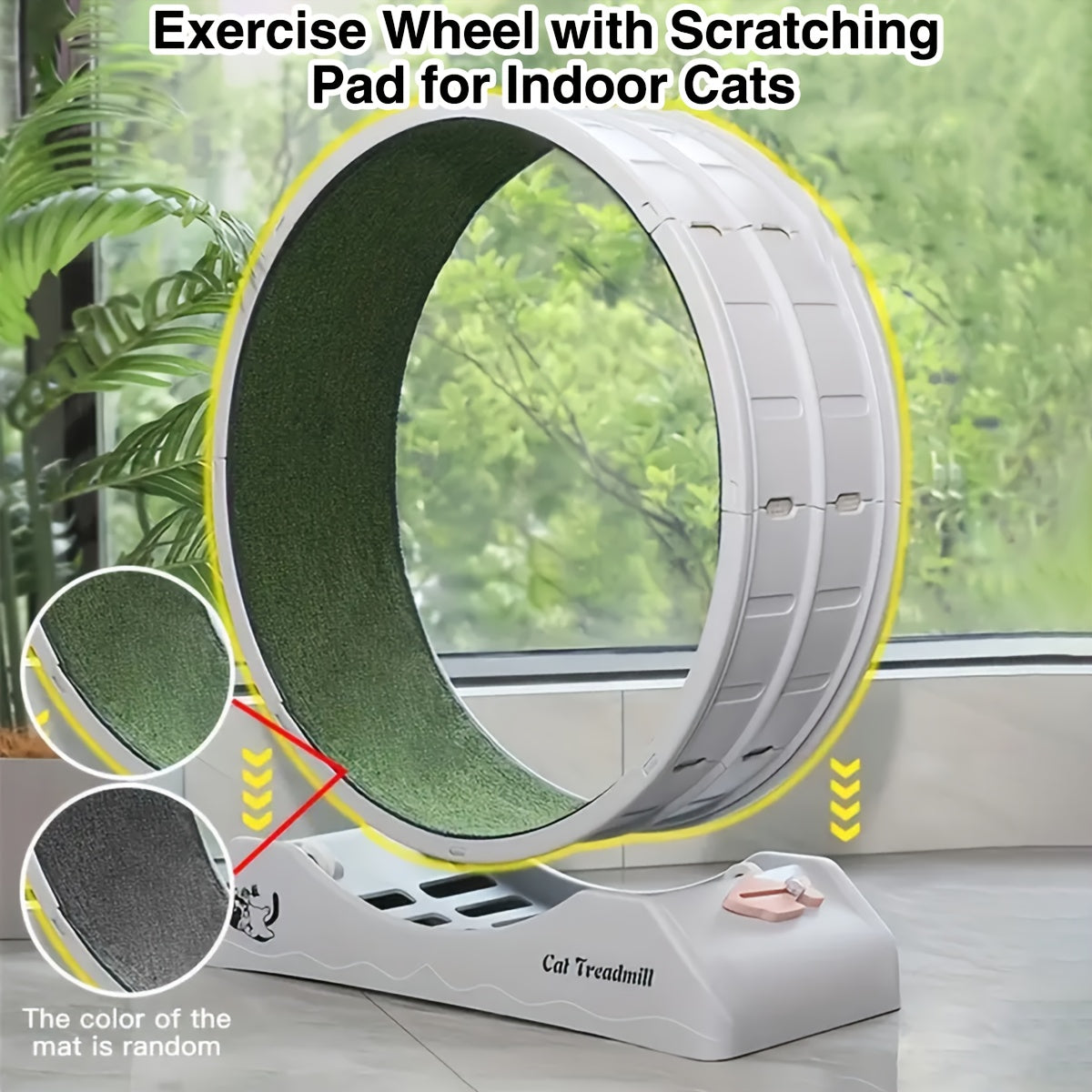 Silent Cat Treadmill 1pc Silent Non-Electric Cat Roller Treadmill | Durable Plastic Pet Exercise Wheel With Soft Grass Texture Surface, Cylindrical Tread Design, Safe Ramp - Promotes Health & Mental Stimulation For Indoor Cats, Without Battery