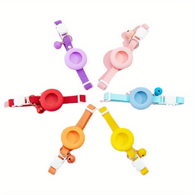 Apple Locator Pet Collar with AirTag - Cat Positioning Tracker, Protective Cover Neck Ring Pendant Bell, Durable Polyester, Multi-Color Options for Outdoor Safety & Security, Cat Collar, Pet Safety Gear, Vibrant Pet Accessory, Sturdy Metal Clip