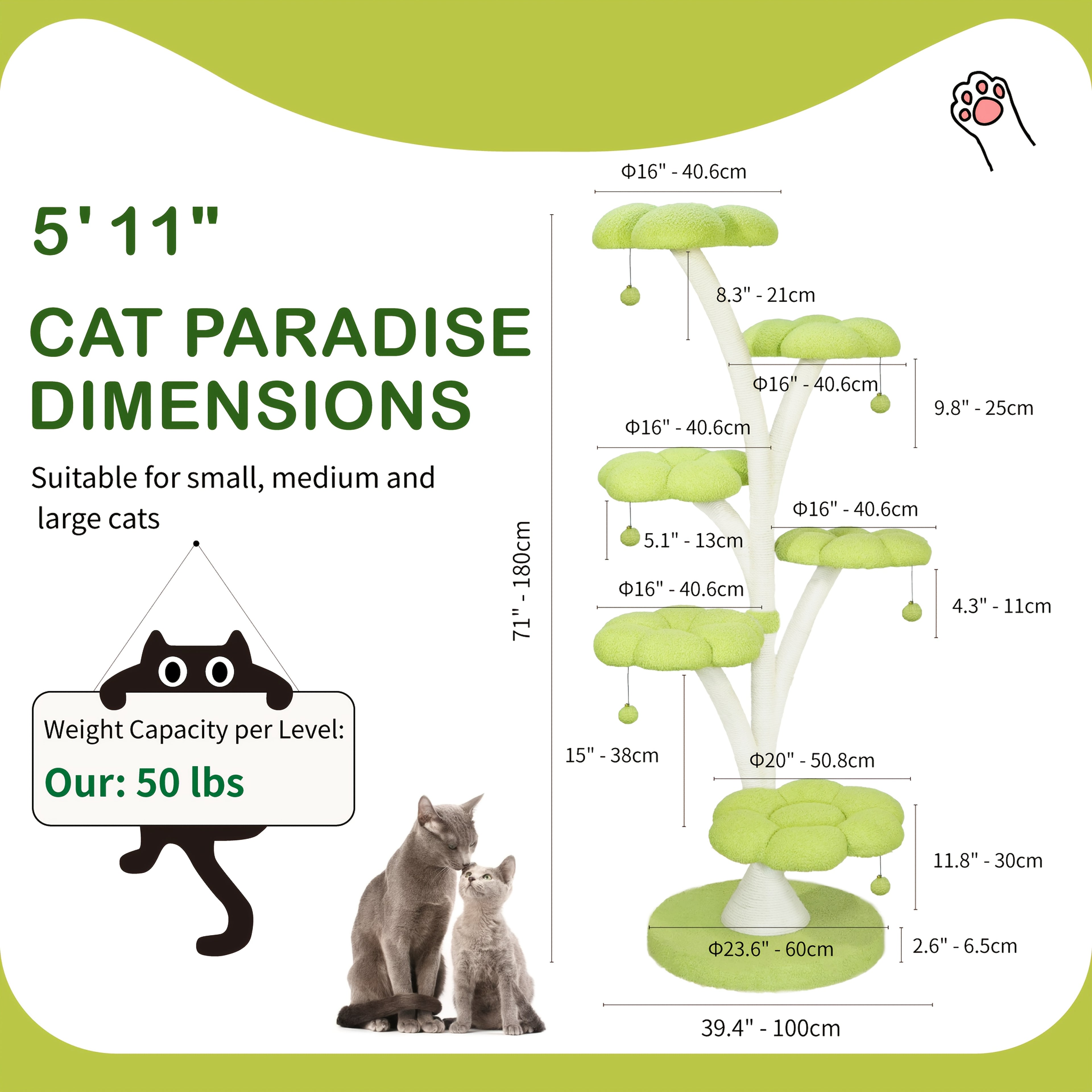 Sturdy Petal-Shaped Cat Tree Tower with Multi-Level Perches, Scratching Posts & Hanging Toys - Perfect for Cats to Climb, Play & Rest, Cat Tree Tower for Large Cats