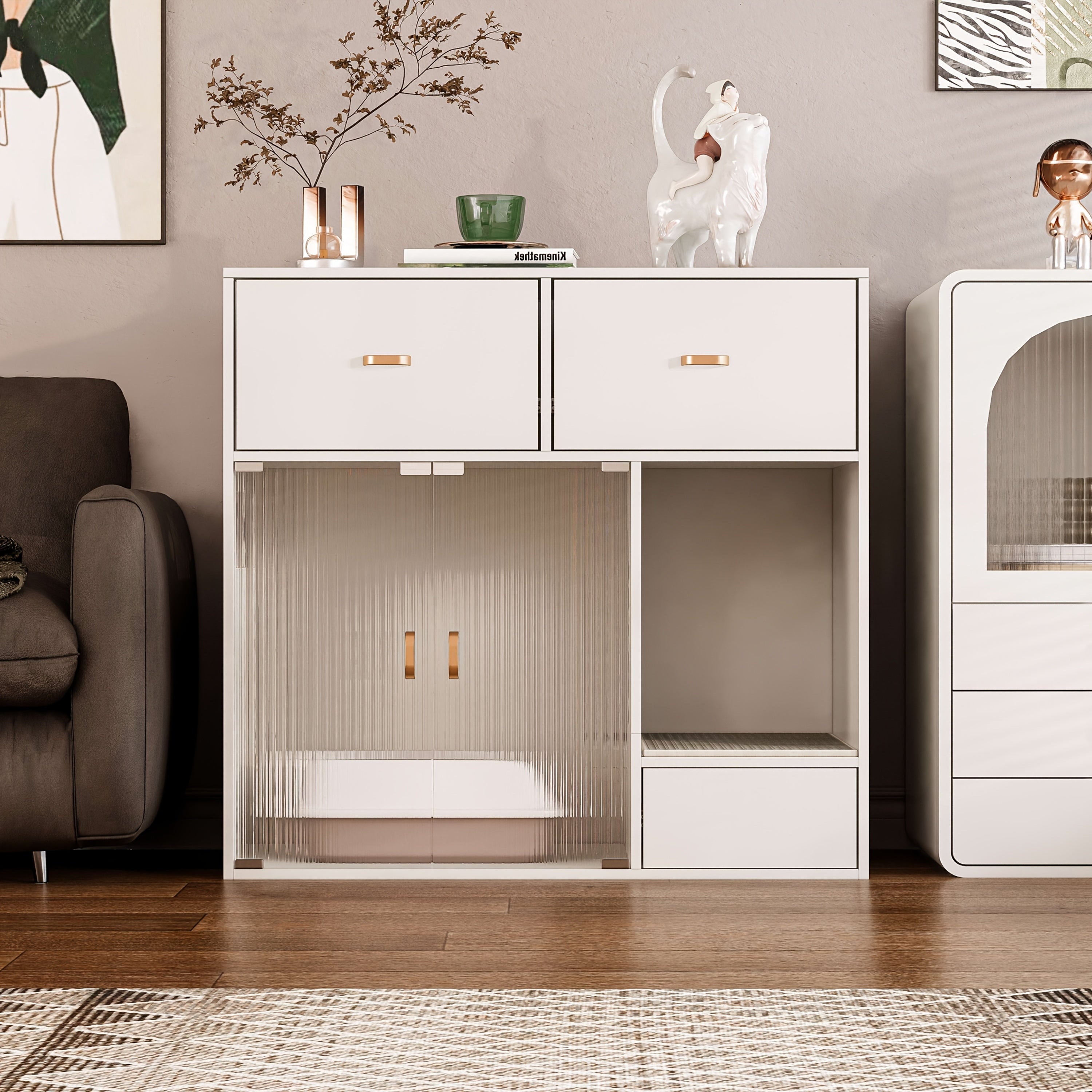 Cat Litter Box Enclosure, 37.4'' Hidden Furniture Style Cat Washroom Litter Box Cat Cabinet Large Indoor Cat House with Storage for Large Cats Living Room, Dog Proof