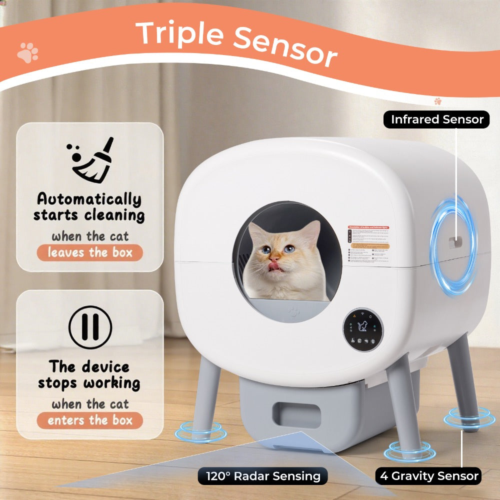 Self-Cleaning Cat Litter Box - Extra Large Automatic Litter Box for Multiple Cats with Mat - Odorless Waste Disposal Cat Litter Robot with App Control and Ambient Lights, Self Cleaning Litter Boxes for Cats, Pet Hygiene Solution, Smart Pet Product