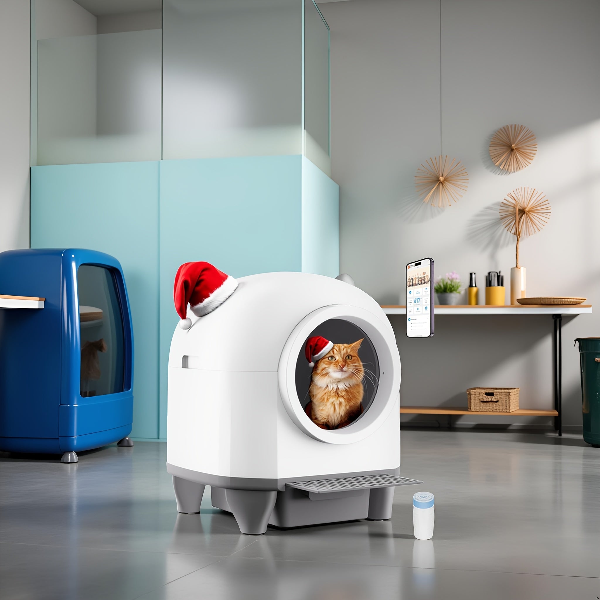 Jumbo-Sized Smart Automatic Cat Litter Box with App Remote Control, Wi-Fi Connectivity, Built-in Safety System & Quiet Operation - Self-Cleaning, Odor Elimination, USB-Powered with Battery Backup, Large Capacity for Medium\u002FLarge Cats & Kittens, Moder