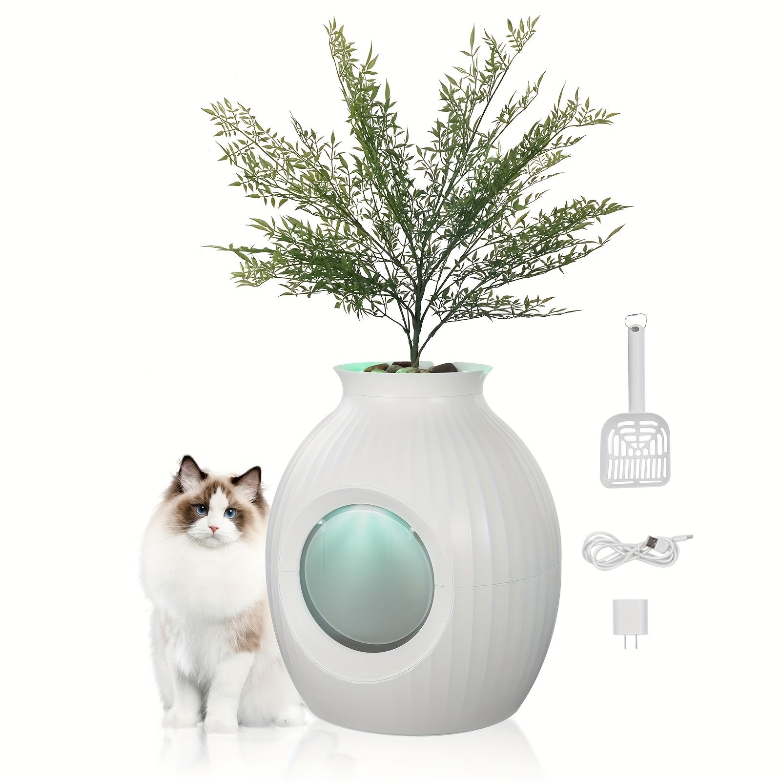 Happybuy Plant Cat Litter Box, Smart Odor Control System, Hidden Cat Litter Box With 9.48 In Large Entrance, Lighting Decoration & Sturdy ABS Material, Fit For Living Room\u002FCorner\u002FOutdoor Pool\u002FPatio