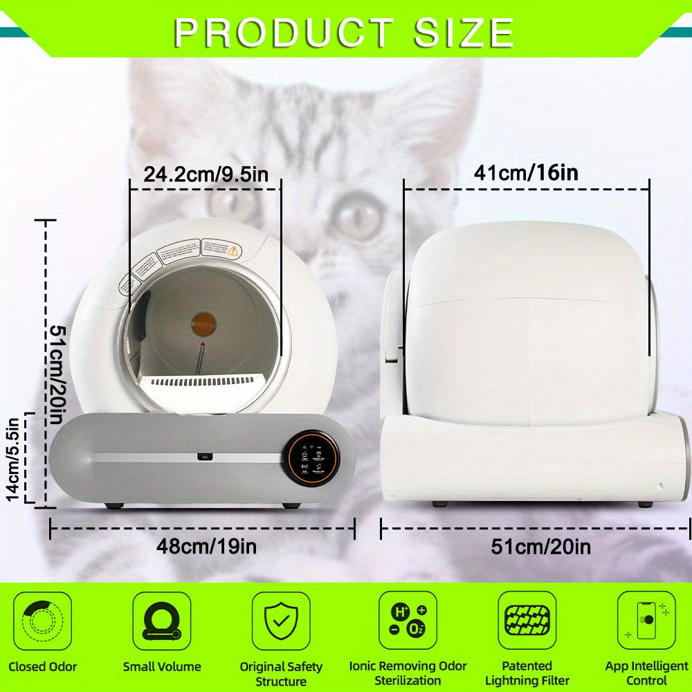 Self-Cleaning Cat Litter Box: Automatic Cat Litter Cleaning Large 17.17gal Space + Litter Bag, Without Battery