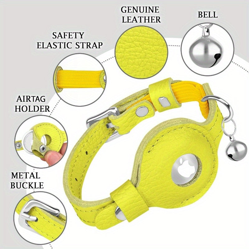 Adjustable Cat Collar with AirTag Holder - Durable, Non-Breakaway Elastic Strap, Metal Bell, Multiple Colors for Indoor\u002FOutdoor Use, Perfect for Pet Owners, Indoor Pet Collar | Stylish Pet Collar | Adjustable Pet Collar