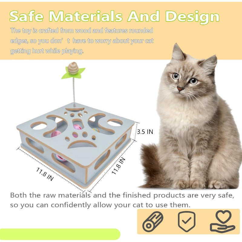 Interactive Glass Cat Puzzle Toy Box with Treat Dispenser & Maze - Indoor Hunting Game to Stimulate Cats' Instincts, Mental Stimulation & Exercise, Safe Durable Design for All Breeds, No Batteries\u002FEasy-Clean Blue Cat Enrichment Activity
