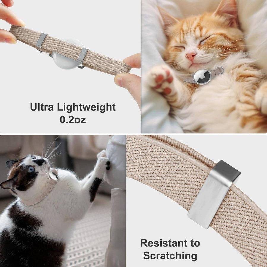 AirTag Collar, Ultra Elastic Tracker Collar with Air Holder, LightweightScratch Resistant Stepless Adjustable GPS Pet Collar Cats Kittens Khaki