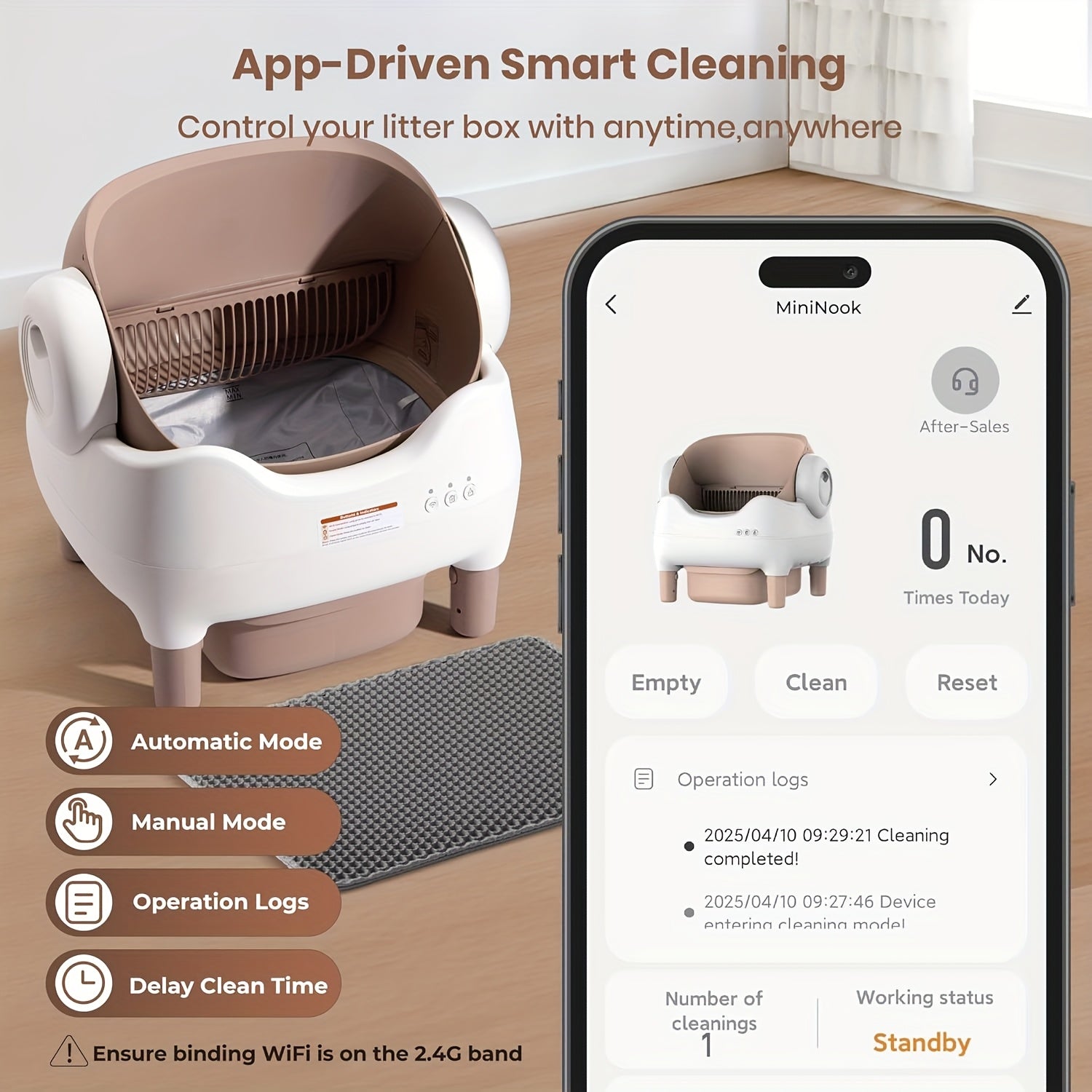 Extra-Large Smart Self-Cleaning Cat Litter Box with App Control & Automatic Scooper - 3.43 Gallon Large Capacity, 14-Day Hands-Free Operation, Odor Eliminating System, 2.4G WiFi Connected, Modern Design for Multi-Cat Households & Busy Pet Owners, Compatib