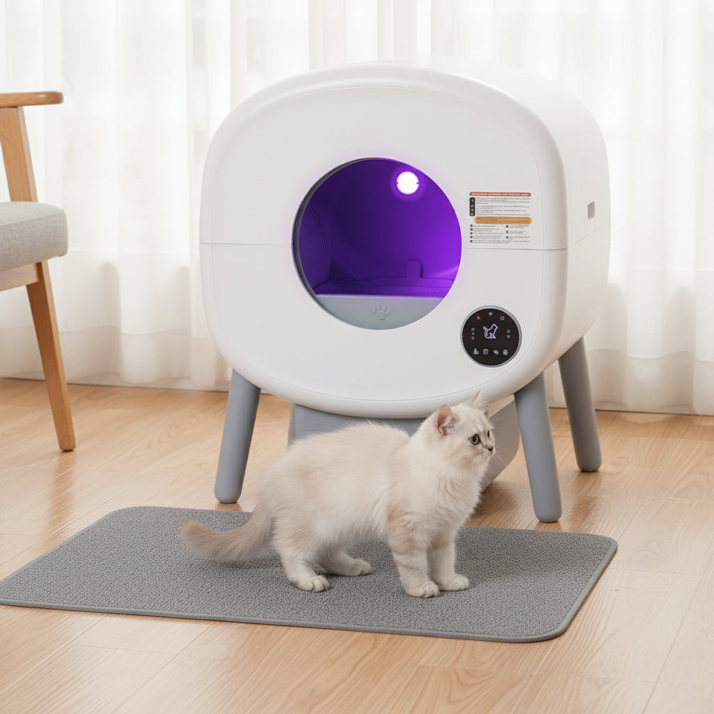 Self-Cleaning Cat Litter Box - Extra Large Automatic Litter Box for Multiple Cats with Mat - Odorless Waste Disposal Cat Litter Robot with App Control and Ambient Lights, Self Cleaning Litter Boxes for Cats, Pet Hygiene Solution, Smart Pet Product