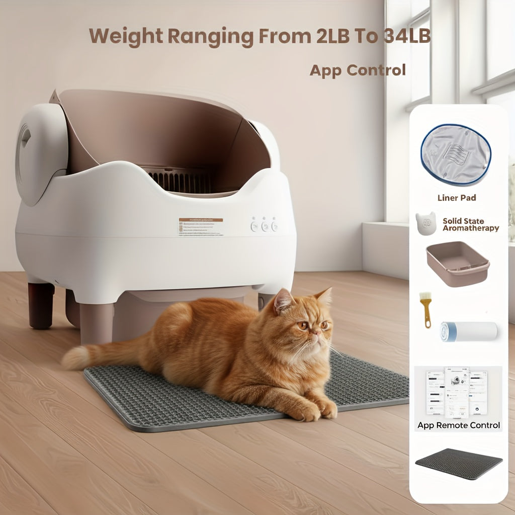 Extra-Large Smart Self-Cleaning Cat Litter Box with App Control & Automatic Scooper - 3.43 Gallon Large Capacity, 14-Day Hands-Free Operation, Odor Eliminating System, 2.4G WiFi Connected, Modern Design for Multi-Cat Households & Busy Pet Owners, Compatib