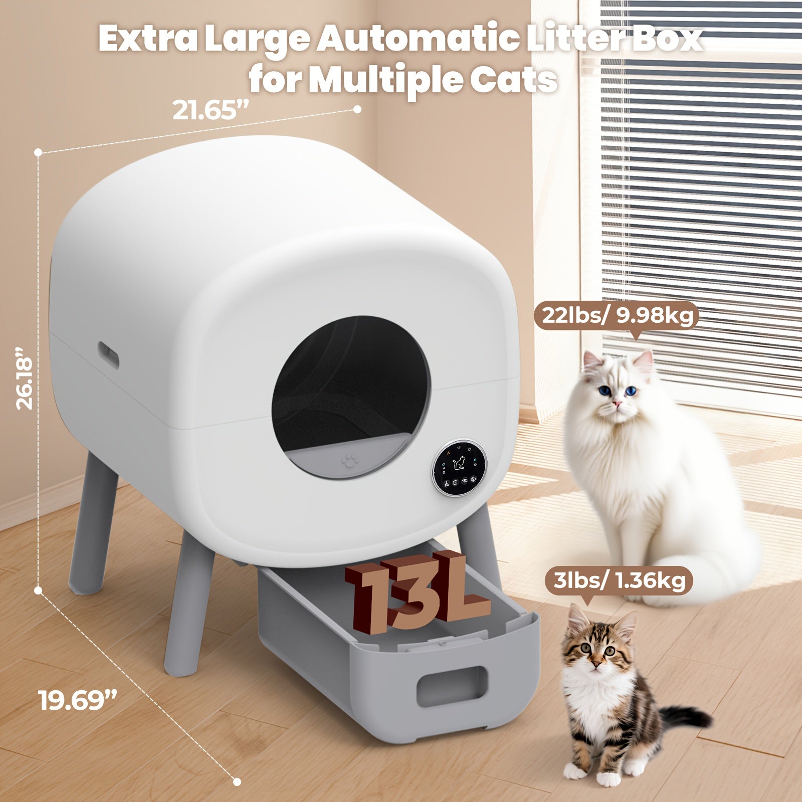 Self Cleaning Cat Litter Box With Garbage Bags - Extra Large Automatic Litter Box For Multiple Cats With Mat - Odor-Free Waste Disposal Litter Robot With App Control Ambient Light