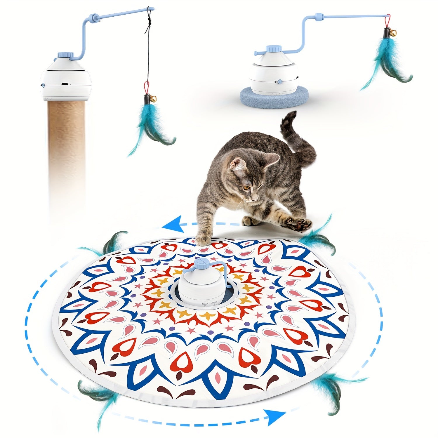Smart Interactive Cat Toy 3-in-1 Smart Interactive Cat Toy - Random Moving Feather Balls, Shell Material, with 2 Replacing Fluttering Butterfly for Indoor Exercise