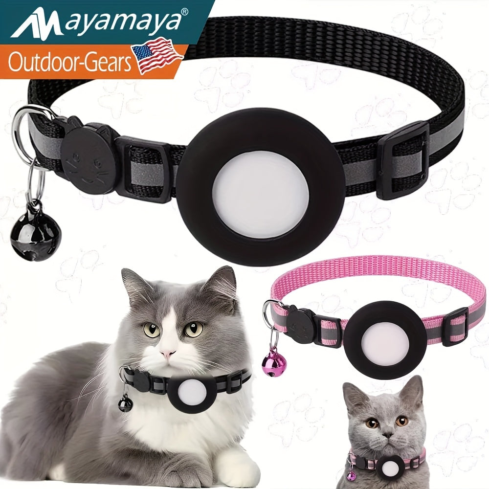 AYAMAYA AirTag Cat Collar, Integrated Cat Tracker Collar With Air Tag Holder And Bell, Safety Elastic Band Cat GPS Collars For Girl Boy Cats, Kittens And Puppies