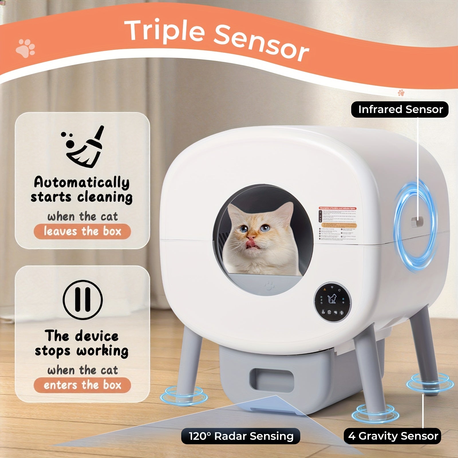 Extra-Large Smart Self-Cleaning Cat Litter Box with App Control & Automatic Scooper - 3.43 Gallon Large Capacity, 14-Day Hands-Free Operation, Odor Eliminating System, 2.4G WiFi Connected, Modern Design for Multi-Cat Households & Busy Pet Owners, Compatib