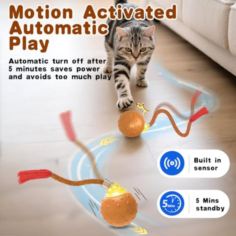 Interactive Cat Toy with Motion & Auto-Rolling Ball - Rechargeable Plush Burrow Mouse, Squeaky & Crinkle Sounds, 3-Mode Smart Puzzle Play for Indoor Cats, Self-Playing Wheeky Ball for Kittens (Type-C)