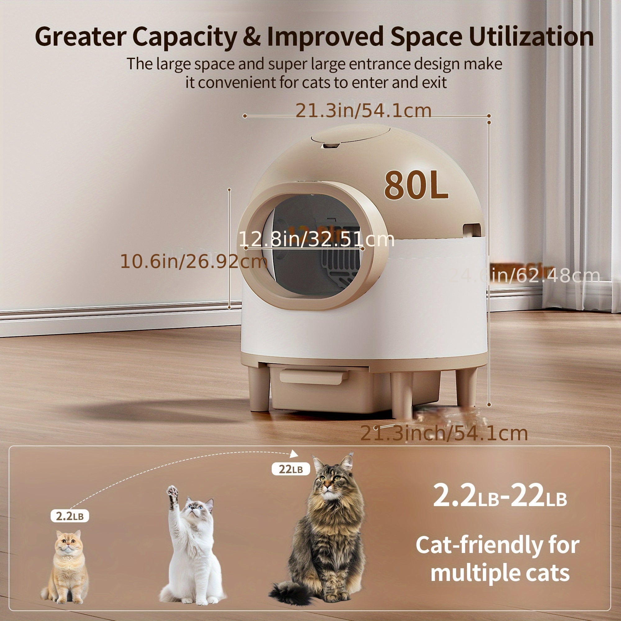 Self Cleaning Litter Box, Automatic Cat Litter Box Self Cleaning with Air Duct & Mat & Liner, 21.13gal Self Cleaning Cat Litter Box Support 2.4G\u002F5G, Anti-Pinch\u002FHealth Monitoring\u002FOdor-Removal, Self Clean Cat Litter Box, Automatic Cat Litter