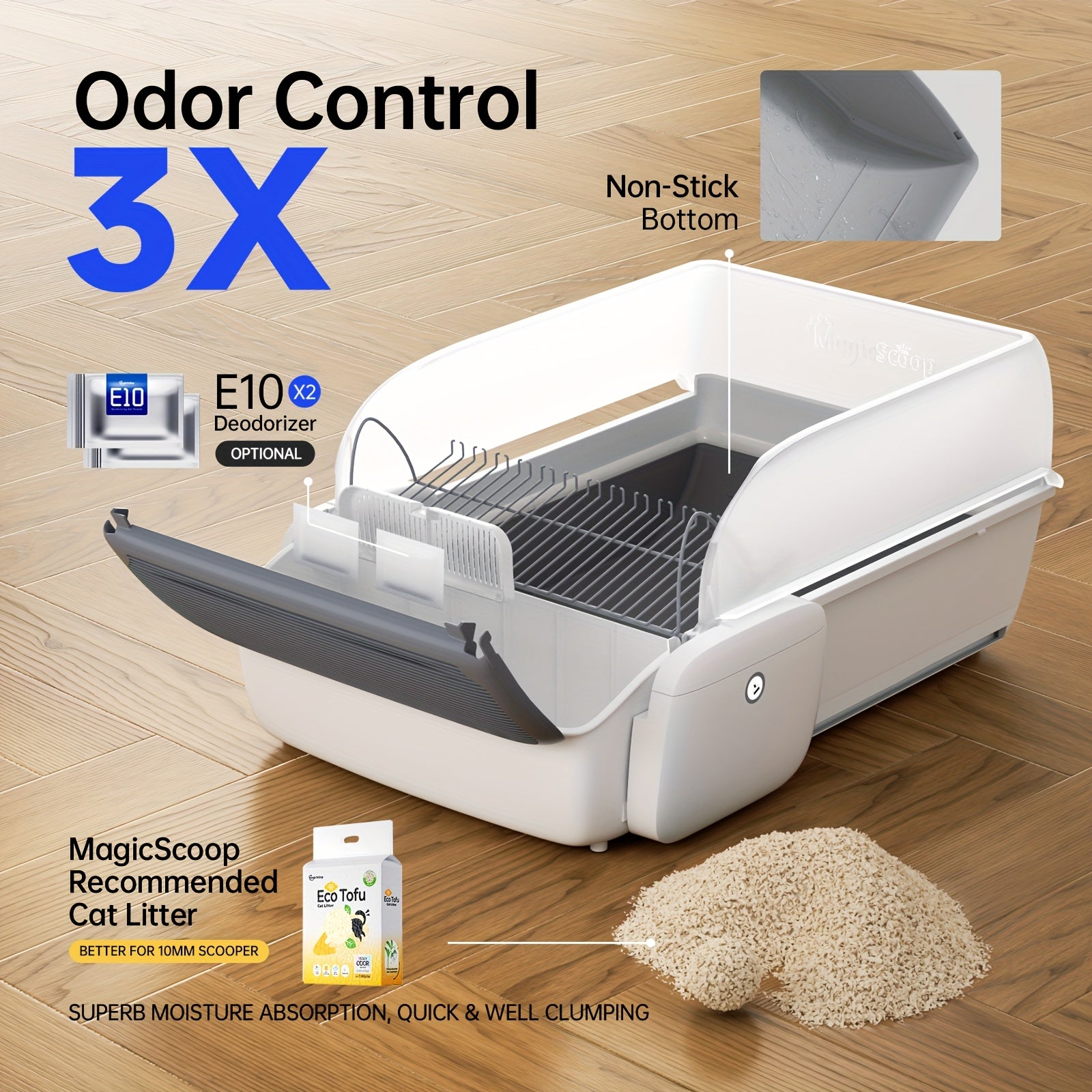 MagicScoop Self-Cleaning Litter Box, Automatic Cat Litter Box, Robot Open Top Litter Box, Scooper Free with Smart App Control, Anti-Pinch, Odor Free Waste Disposal, Spacious for Multiple Cats, Self Cleaning Litter Box for Cats, Cat Litter Box Self Cleanin