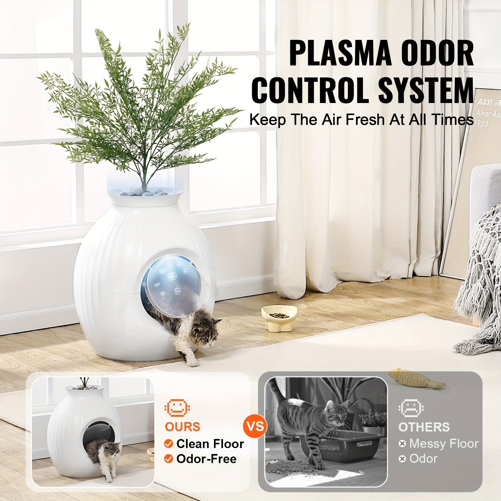 Happybuy Plant Cat Litter Box, Smart Odor Control System, Hidden Cat Litter Box With 9.48 In Large Entrance, Lighting Decoration & Sturdy ABS Material, Fit For Living Room\u002FCorner\u002FOutdoor Pool\u002FPatio