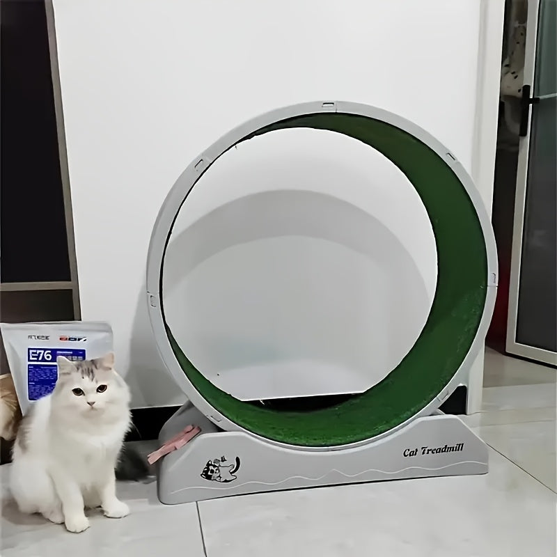 Silent Cat Treadmill 1pc Silent Non-Electric Cat Roller Treadmill | Durable Plastic Pet Exercise Wheel With Soft Grass Texture Surface, Cylindrical Tread Design, Safe Ramp - Promotes Health & Mental Stimulation For Indoor Cats, Without Battery