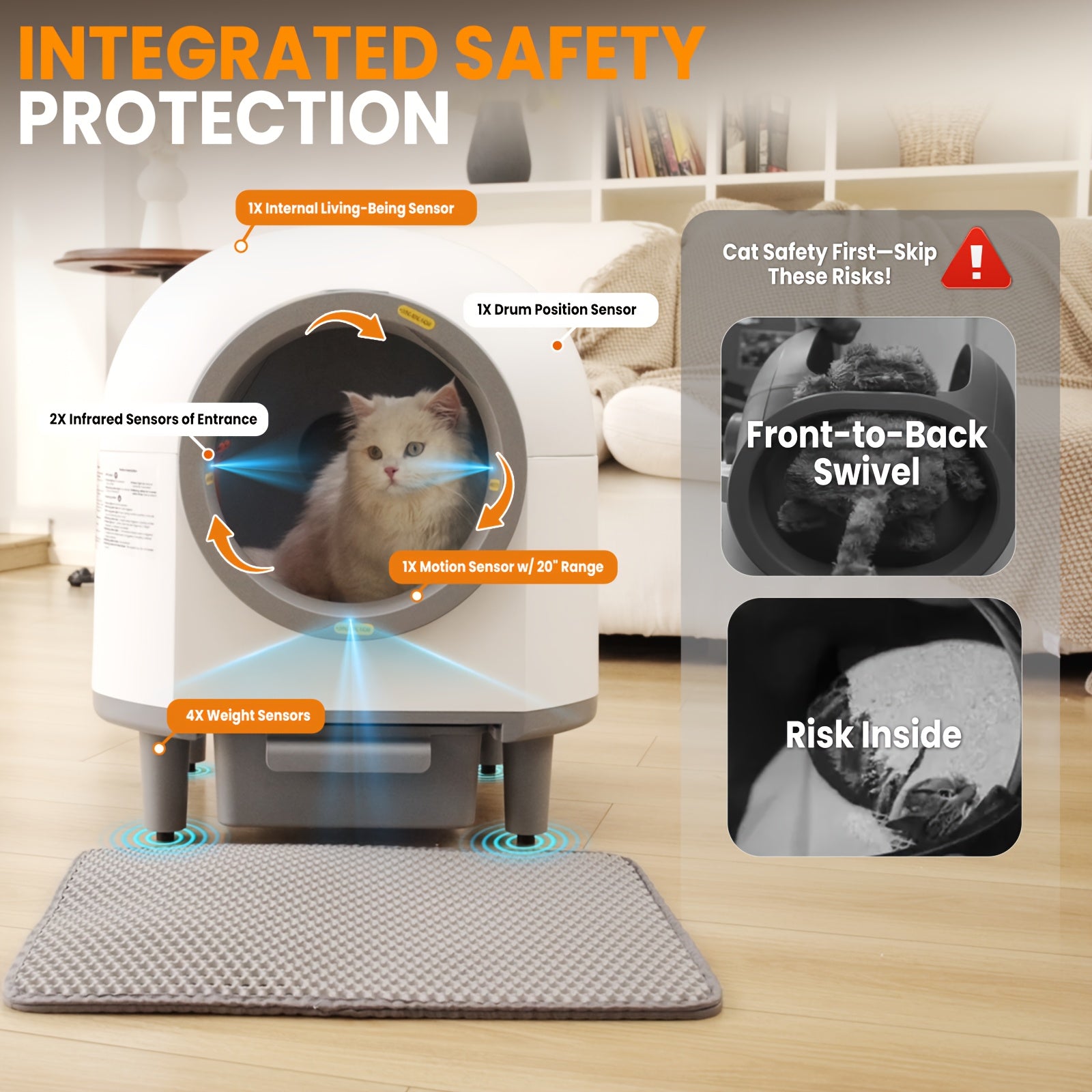 Self-Cleaning Litter Box, 23.78gal Automatic Cat Litter Box for Multiple Cats with Triple Safety Protection, Ultra Cleaning -Odor Removal, 2.64gal Waste Disposal Litter Box with App Control, Step-Up And Mat