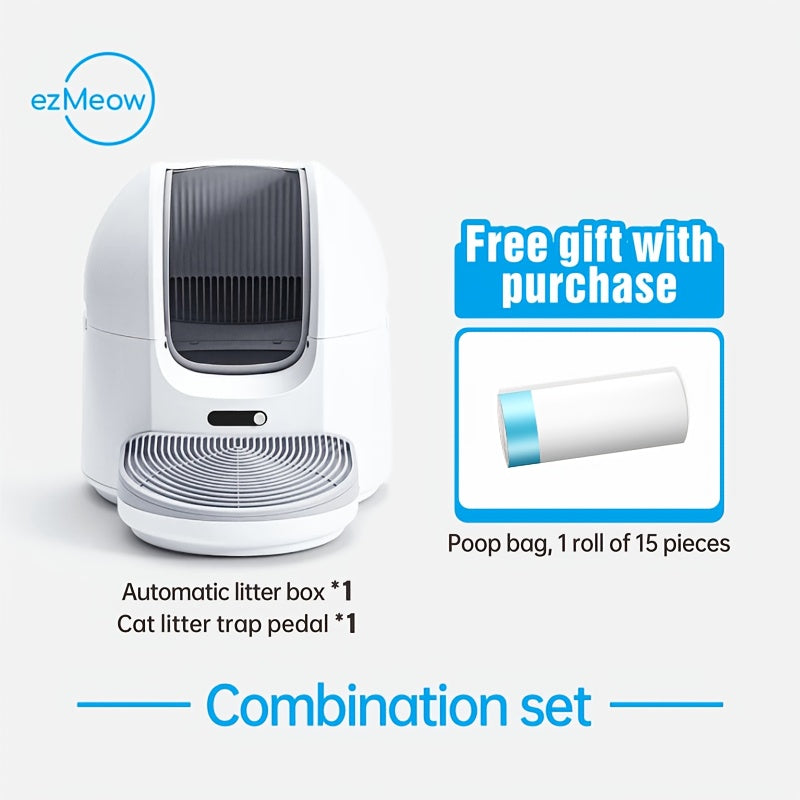 Self Cleaning Cat Litter Box with Garbage Bags -Open-Top Automatic Litter Box for Multiple Cats with Trap Pedal - Odor-Free Waste Disposal Litter Robot with App Control