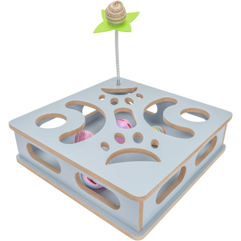 Interactive Glass Cat Puzzle Toy Box with Treat Dispenser & Maze - Indoor Hunting Game to Stimulate Cats' Instincts, Mental Stimulation & Exercise, Safe Durable Design for All Breeds, No Batteries\u002FEasy-Clean Blue Cat Enrichment Activity