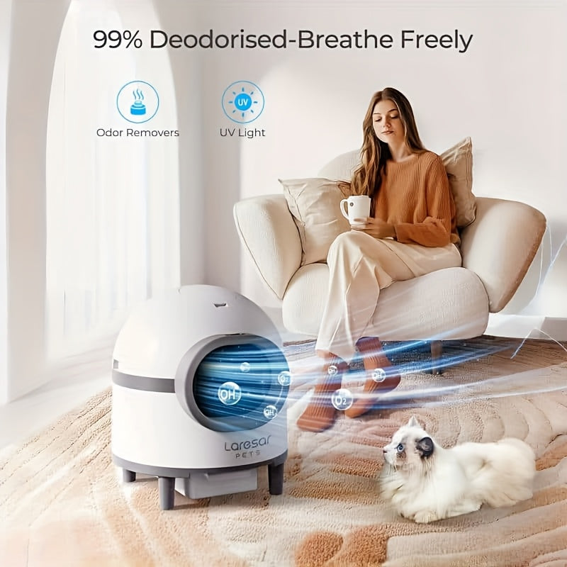 18.49gal Large Automatic Self-Cleaning Cat Litter Box with App Control, USB-Powered Smart Litter Box with Low-Noise Operation, Dual Deodorization System, Safety Sensors & -Tip Design, Includes Mat & Waste Bags - Ideal for Multi-Cat Households