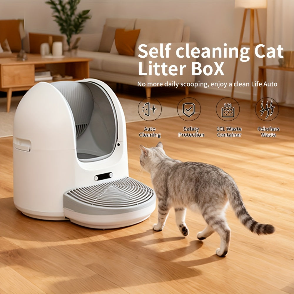 Self Cleaning Cat Litter Box with Garbage Bags -Open-Top Automatic Litter Box for Multiple Cats with Trap Pedal - Odor-Free Waste Disposal Litter Robot with App Control