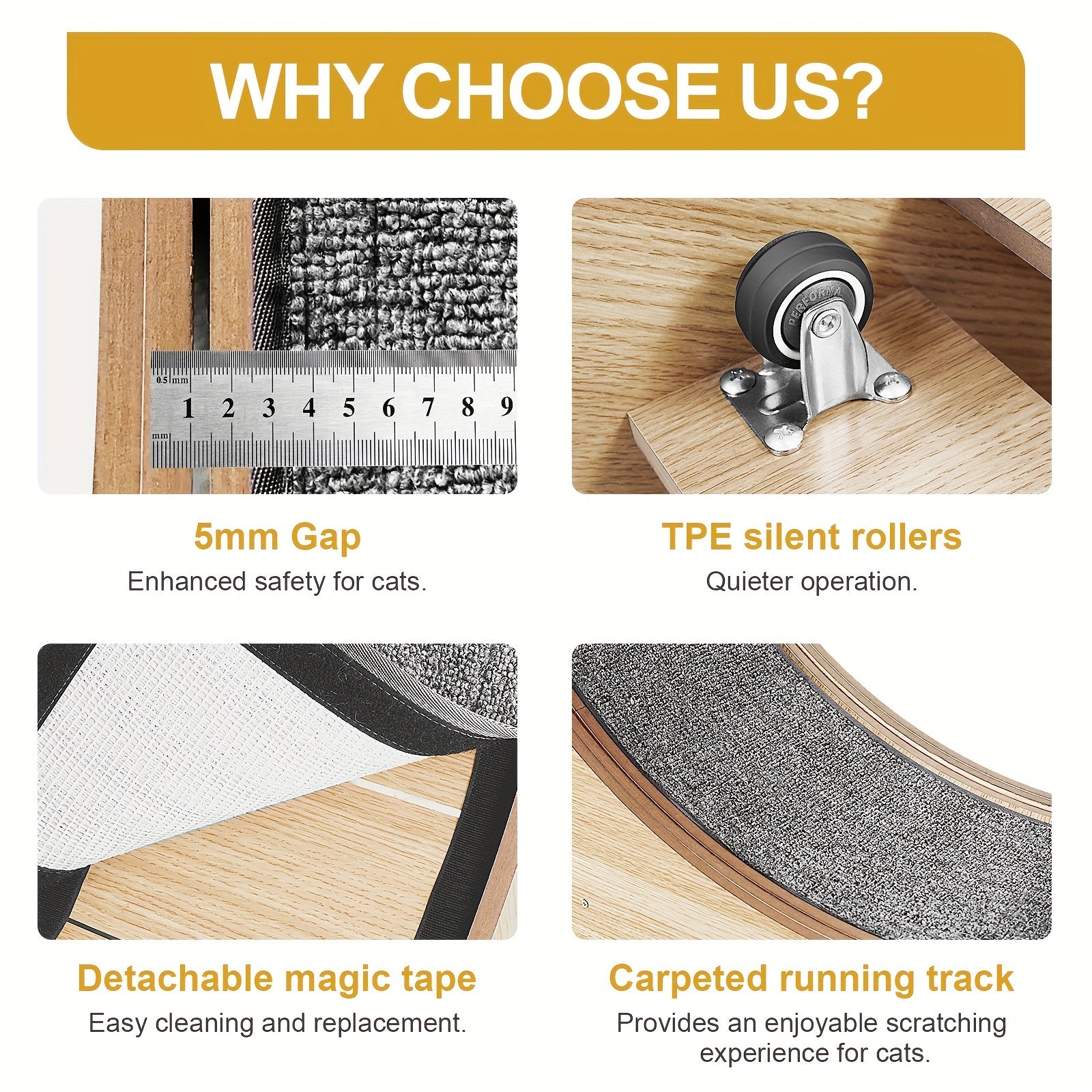 Naviconvex, Cat Toy, 45-Inch Large Cat Exercise Wheel, Silent Running Wheel, Indoor Cat Treadmill, XL Wooden Cat Treadmill With Carpeted Runway, Perfect Gift For Cat Lovers