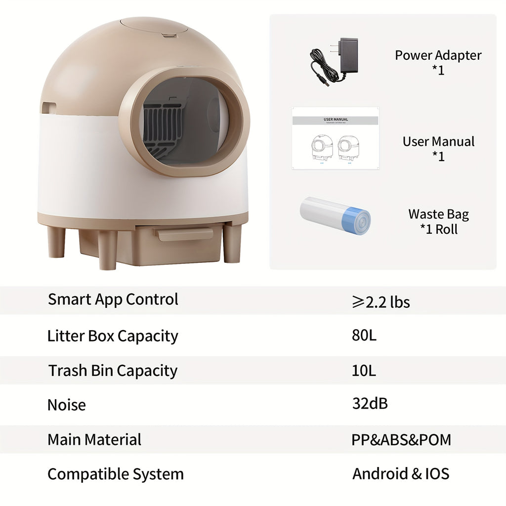 Self Cleaning Litter Box, Automatic Cat Litter Box Self Cleaning with Air Duct & Mat & Liner, 21.13gal Self Cleaning Cat Litter Box Support 2.4G\u002F5G, Anti-Pinch\u002FHealth Monitoring\u002FOdor-Removal, Self Clean Cat Litter Box, Automatic Cat Litter