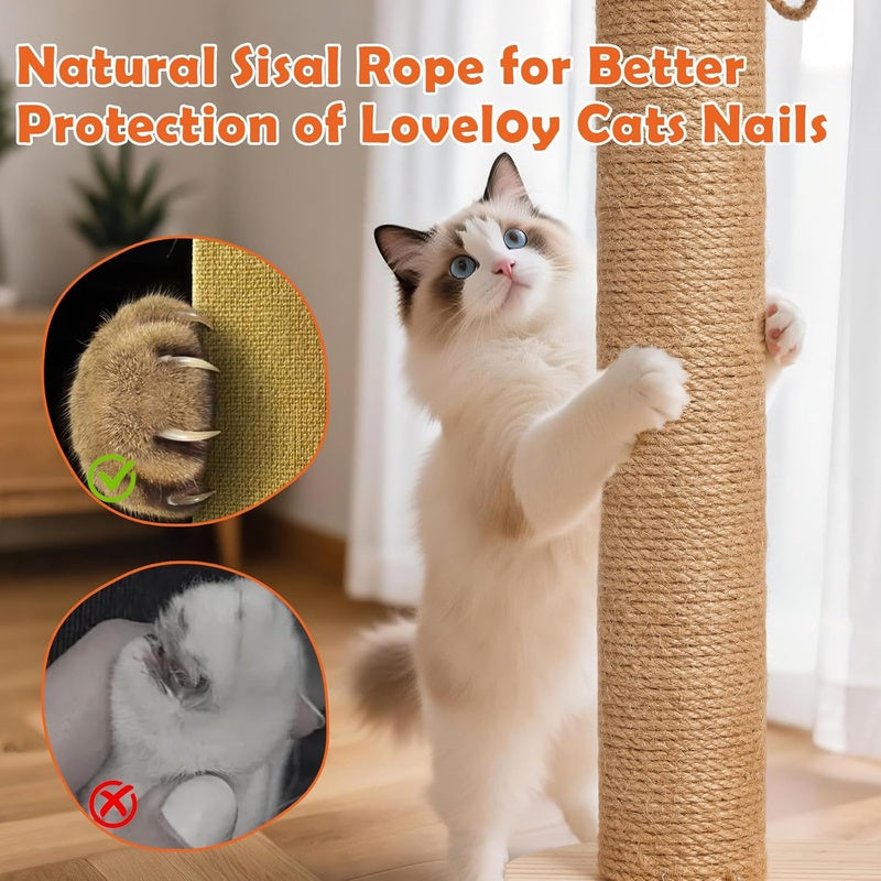 Indoor Cat Scratching Post - Two-Tier Ball Track Kitten Playset with Teasing Wand - Sisal Scratching Post Featuring Toy Balls