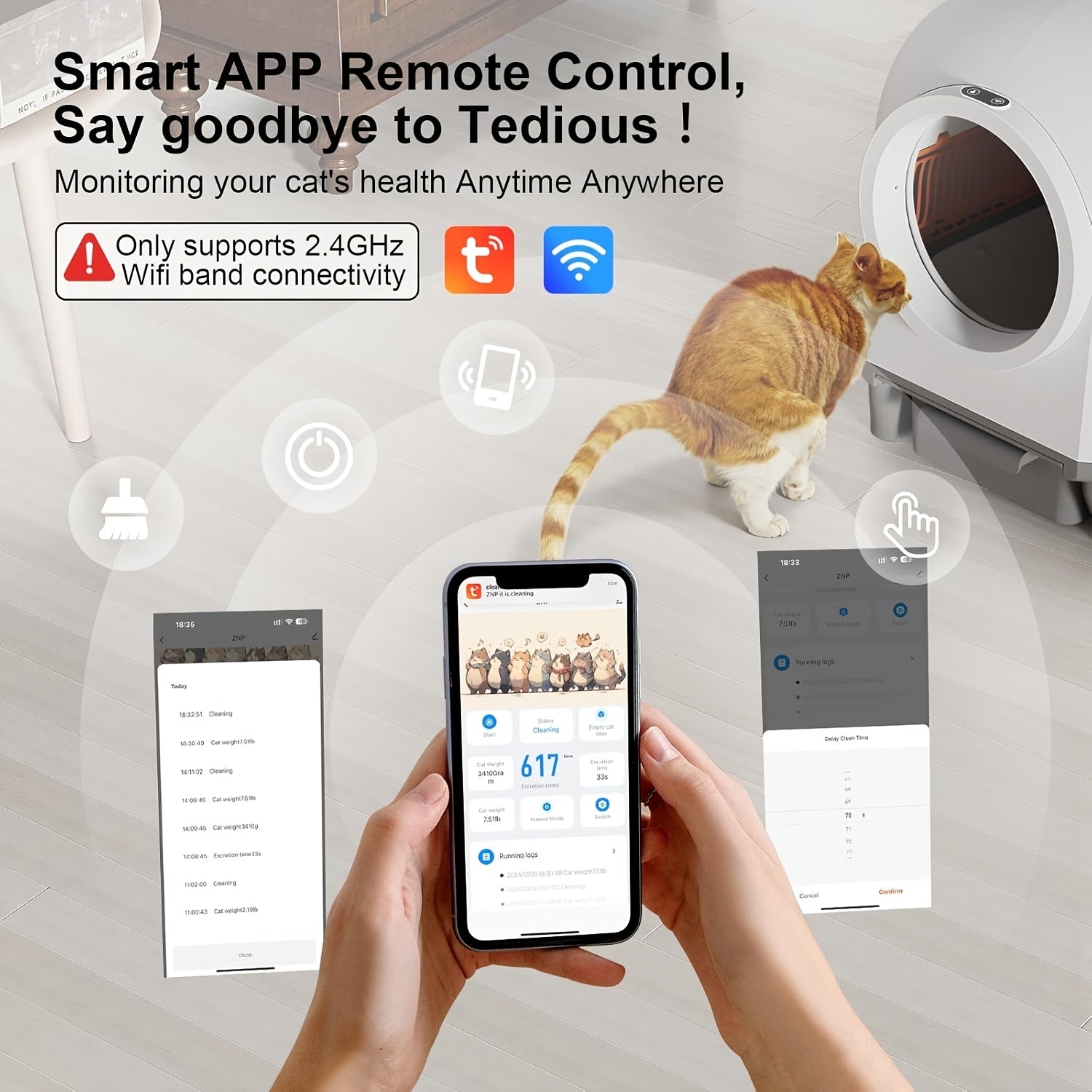 Jumbo-Sized Smart Automatic Cat Litter Box with App Remote Control, Wi-Fi Connectivity, Built-in Safety System & Quiet Operation - Self-Cleaning, Odor Elimination, USB-Powered with Battery Backup, Large Capacity for Medium\u002FLarge Cats & Kittens, Moder