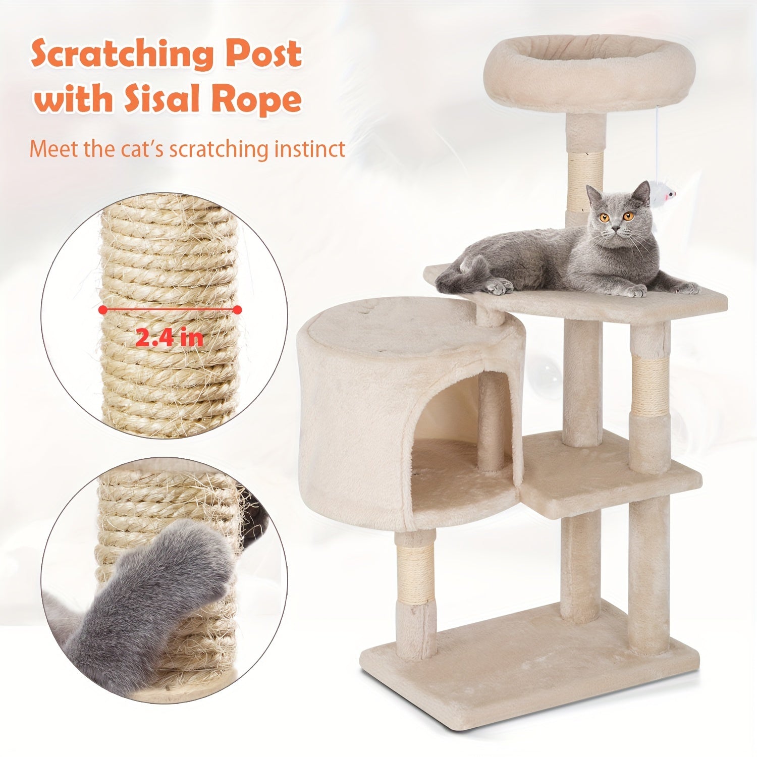 Cat Tree 36 inch Tall Scratching Toy Activity Centre Cat Tower Cat Condo Multi-Level Furniture Scratching Posts for Indoor Cats
