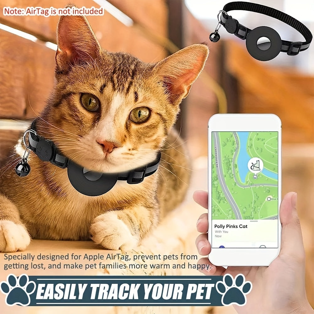 AYAMAYA AirTag Cat Collar, Integrated Cat Tracker Collar With Air Tag Holder And Bell, Safety Elastic Band Cat GPS Collars For Girl Boy Cats, Kittens And Puppies