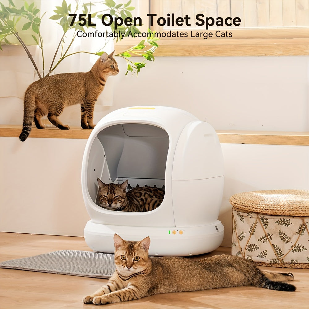 Self Cleaning Litter Box, Automatic Cat Litter Box Self Cleaning For Multiple Cats, Odor Removal Anti Pinch Kitty Litter Box, APP Control Smart Litter Box With Liners Bags, Without Battery