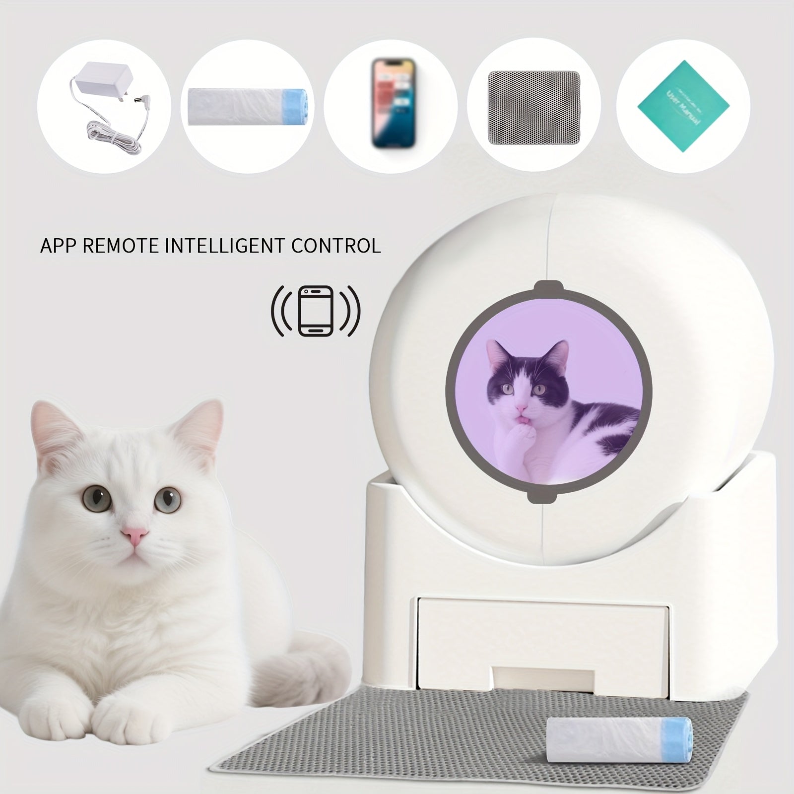 Smart Self-Cleaning Litter Box Pro 71L XL Capacity - APP\u002FWiFi Control, Odorless, Anti-Pinch Safety, Quiet, All Cat Litters Compatible, Includes Waste Bags and Mat, Suitable for Multi-Cat Homes, Quiet Pet Care, Sleek Pet Accessory, Highquality Build,